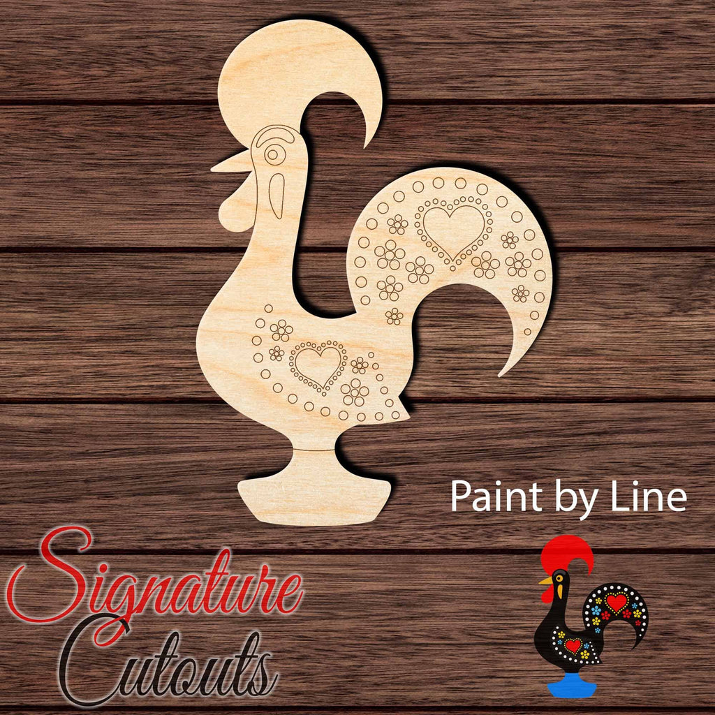 Barcelos Portuguese Rooster - Paint by Line Shape Cutout in Wood Craft Shapes & Bases Signature Cutouts