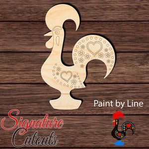 Barcelos Portuguese Rooster - Paint by Line Shape Cutout in Wood Craft Shapes & Bases Signature Cutouts