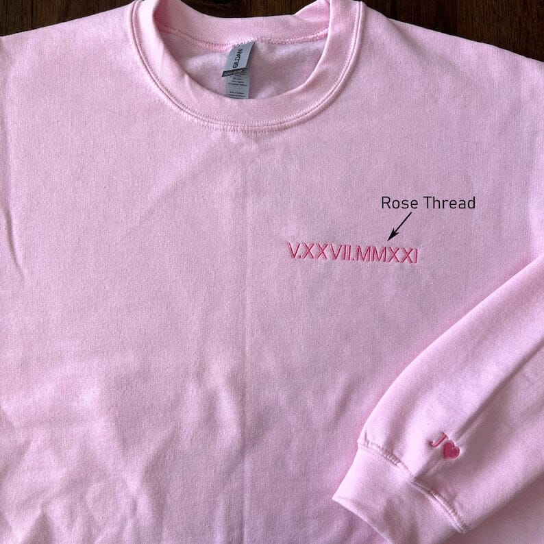 Custom Embroidered Roman Numeral Sweatshirt, Couple Shirt Initial On Sleeve, Anniversary Year, Personalized Date Hoodie, Valentines Day Gift Signature Apparel