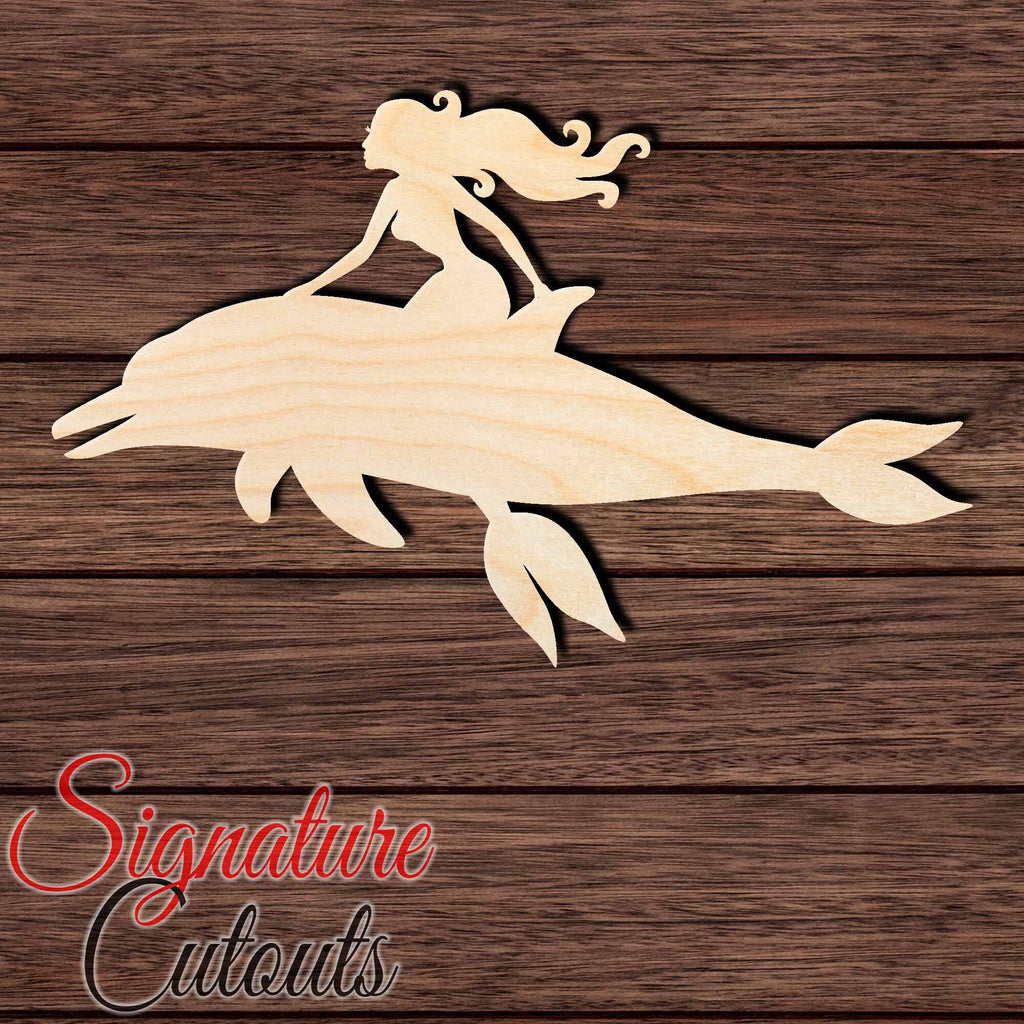 Mermaid riding Dolphin Shape Cutout in Wood Craft Shapes & Bases Signature Cutouts
