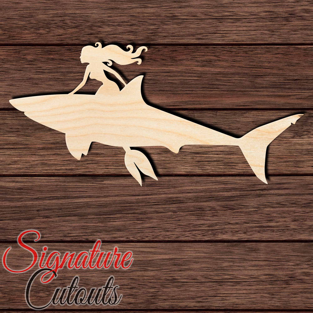 Mermaid riding Shark Shape Cutout in Wood Craft Shapes & Bases Signature Cutouts