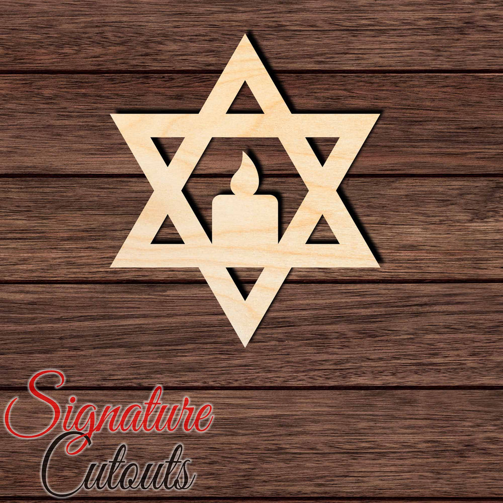 Star of David with candle Shape Cutout in Wood Craft Shapes & Bases Signature Cutouts