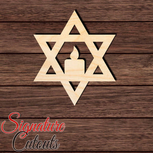 Star of David with candle Shape Cutout in Wood Craft Shapes & Bases Signature Cutouts