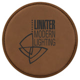 4" Laserable Leatherette Drink Coaster, Signature Cutouts Round Dark Brown 