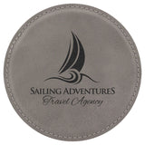 4" Laserable Leatherette Drink Coaster, Signature Cutouts Round Gray 
