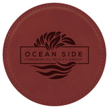 4" Laserable Leatherette Drink Coaster, Signature Cutouts Round Rose 