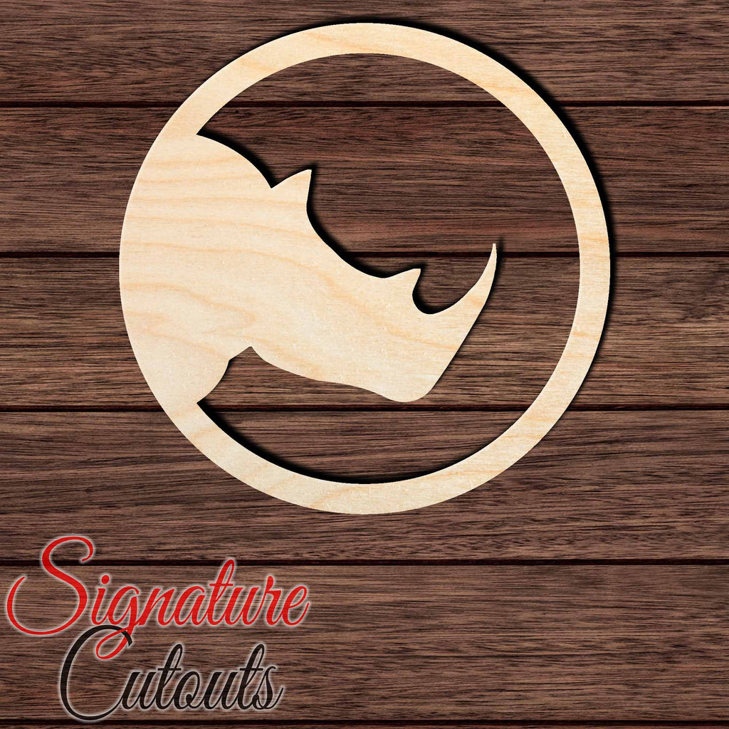 Rhino with Circle 001 Shape Cutout in Wood, Acrylic or Acrylic Mirror - Signature Cutouts