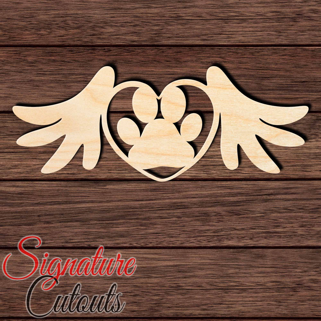 Wings with Dog Paw 001 Shape Cutout in Wood Craft Shapes & Bases Signature Cutouts