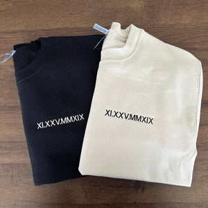 Custom Embroidered Roman Numeral Sweatshirt, Couple Shirt Initial On Sleeve, Anniversary Year, Personalized Date Hoodie, Valentines Day Gift Signature Apparel 