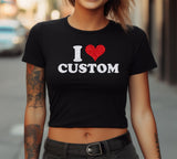 Glitter Bella Canvas Crop Tee 6681 - Custom I Love Shirt, I Love Shirt, I Heart Custom Shirt Signature Cutouts Black XS/Small 