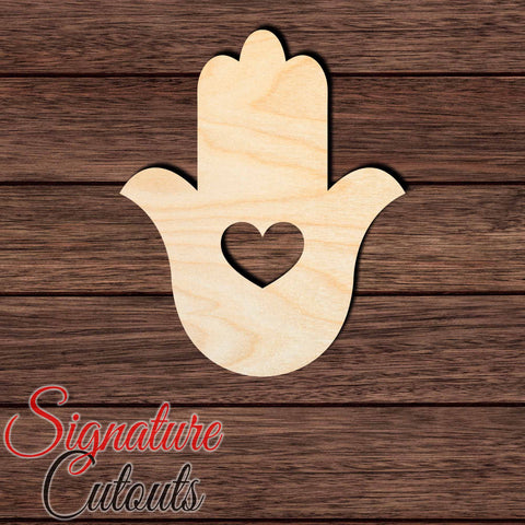Hamsa Hand 003 with Heart Shape Cutout in Wood Craft Shapes & Bases Signature Cutouts 