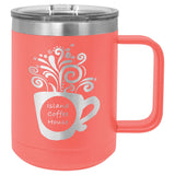 Polar Camel 15oz Stainless Steel Coffee Mug Signature Cutouts Coral 