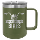 Polar Camel 15oz Stainless Steel Coffee Mug Signature Cutouts Olive Green 
