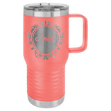 Polar Camel 20 oz Stainless Steel Travel Mug w/Handle Signature Cutouts Coral Standard 