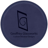 Round Drink Coaster, 4" Laserable Leatherette Coaster Signature Laser Engraving Blue/Black 