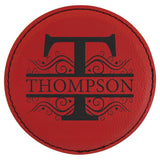 Round Drink Coaster, 4" Laserable Leatherette Coaster Signature Laser Engraving Red/Black 