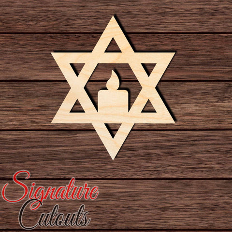 Star of David with candle Shape Cutout in Wood Craft Shapes & Bases Signature Cutouts 