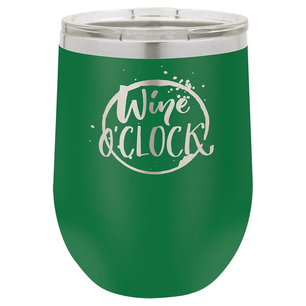 12 oz. Stemless Stainless Steel Wine Tumbler Signature Laser Engraving Green 
