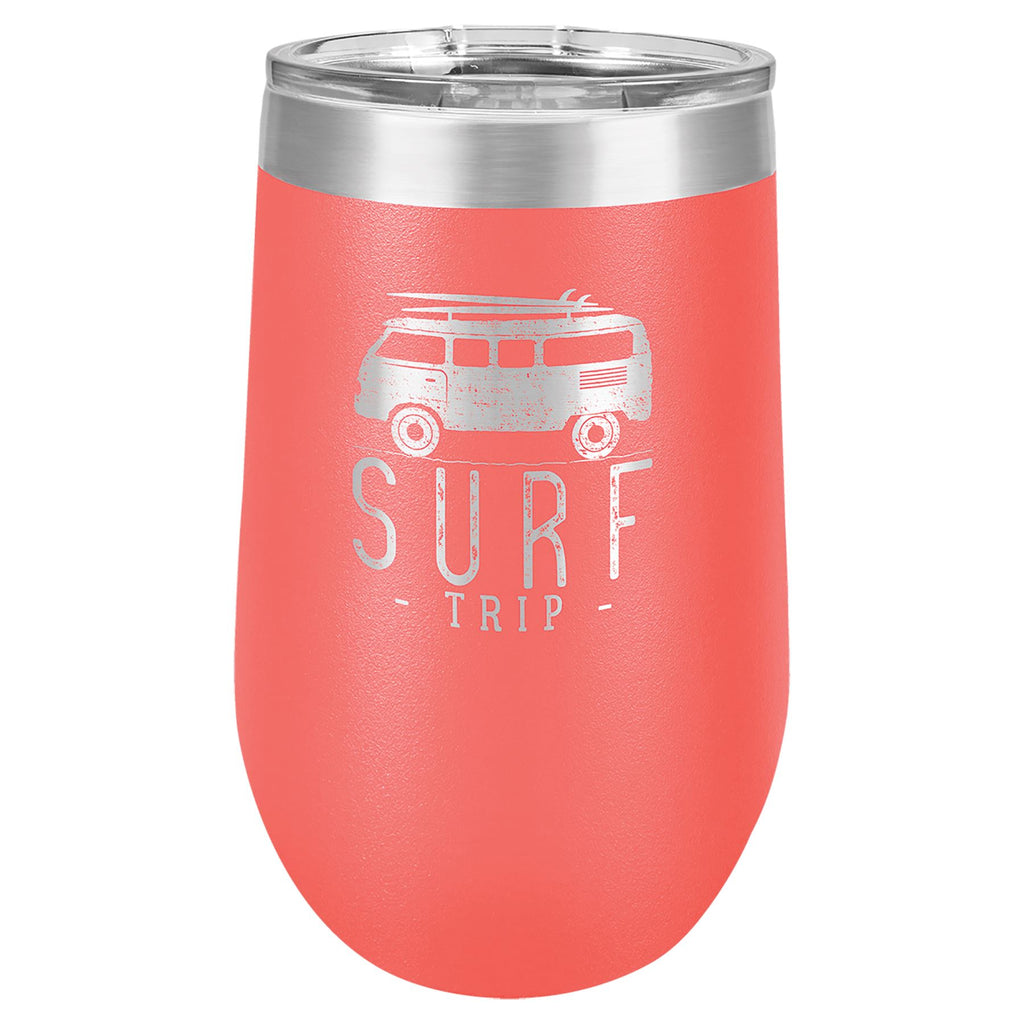 16 oz. Stemless Stainless Steel Wine Tumbler Signature Laser Engraving Coral 