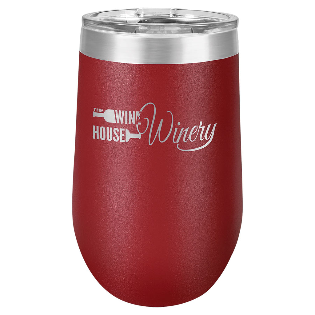 16 oz. Stemless Stainless Steel Wine Tumbler Signature Laser Engraving Maroon 