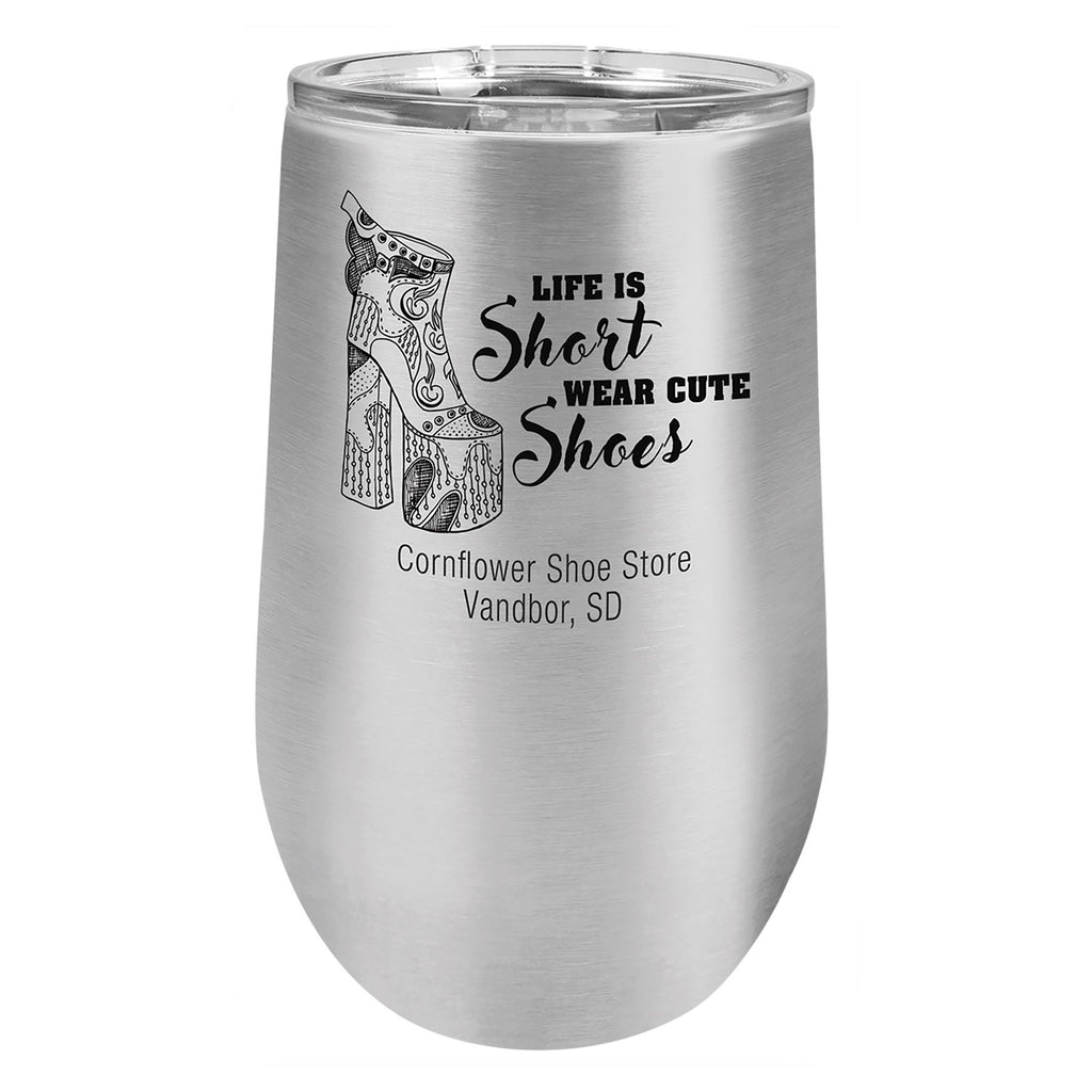 16 oz. Stemless Stainless Steel Wine Tumbler Signature Laser Engraving Stainless Steel 