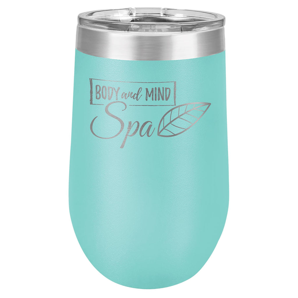 16 oz. Stemless Stainless Steel Wine Tumbler Signature Laser Engraving Teal 