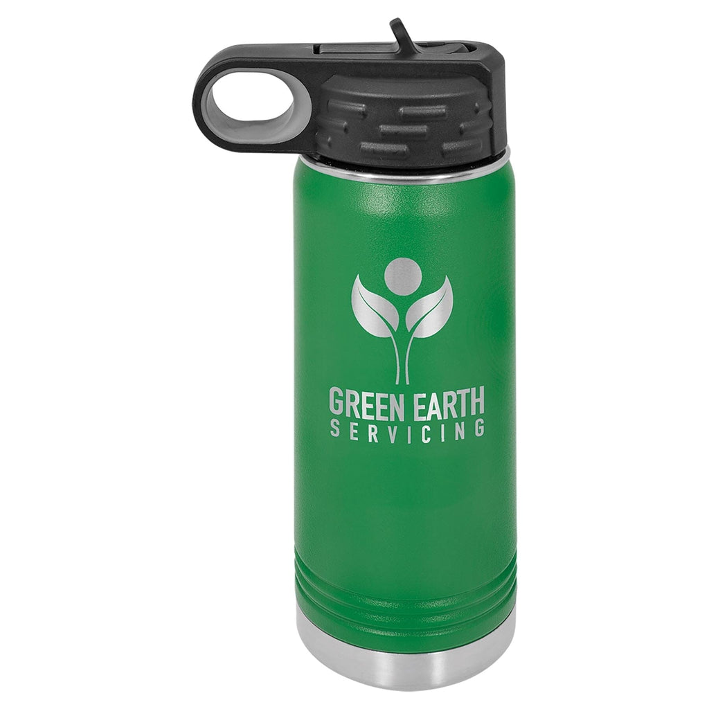 20 oz. Stainless Steel Water Bottle Tumbler with Flip Top Lid Signature Laser Engraving Green 