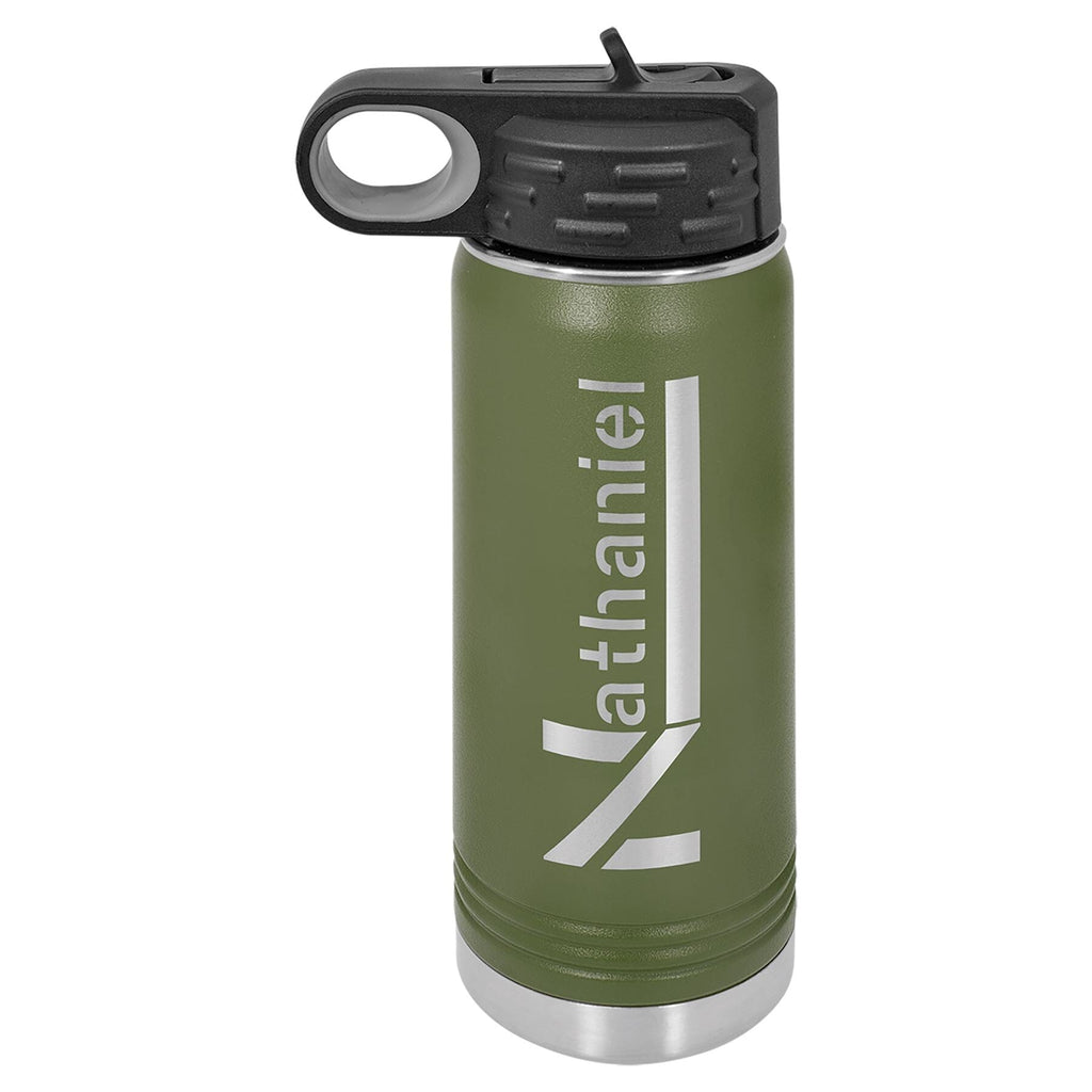 20 oz. Stainless Steel Water Bottle Tumbler with Flip Top Lid Signature Laser Engraving Olive Green 