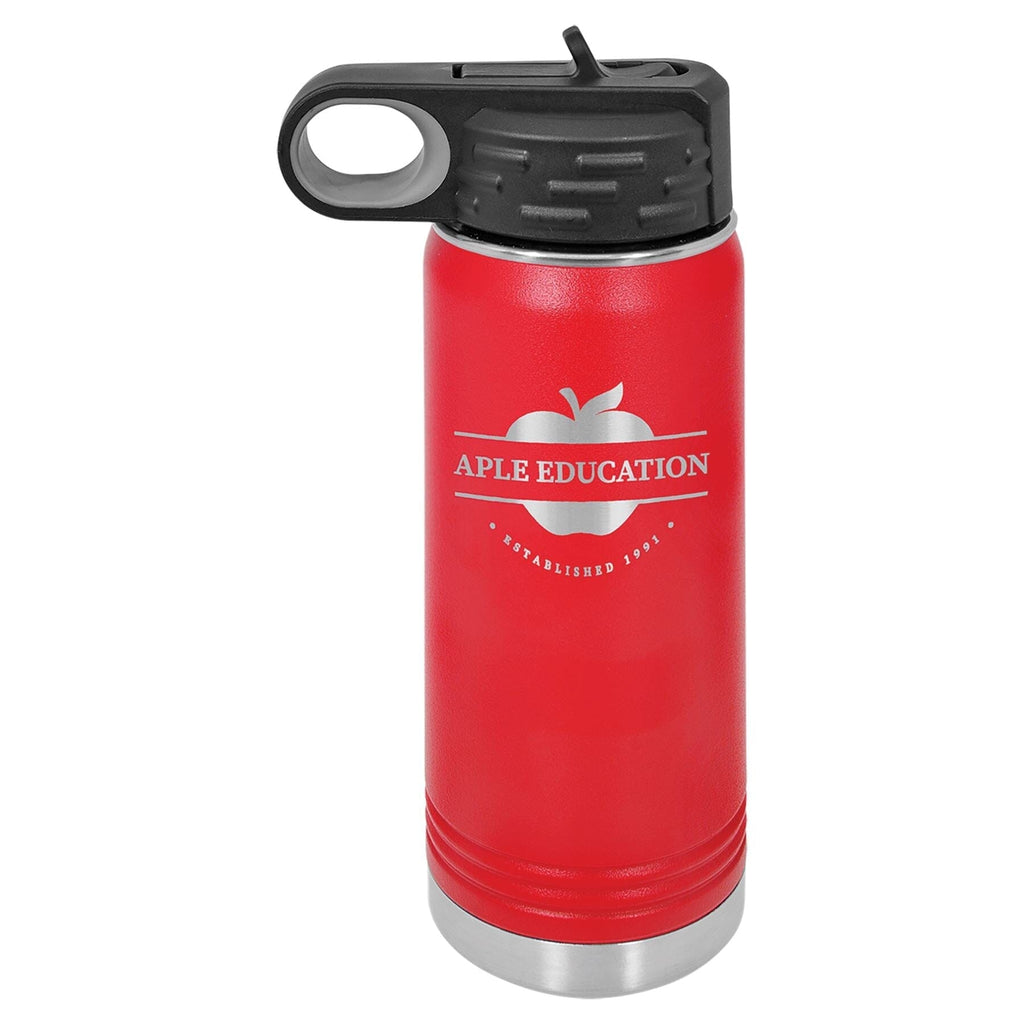 20 oz. Stainless Steel Water Bottle Tumbler with Flip Top Lid Signature Laser Engraving Red 