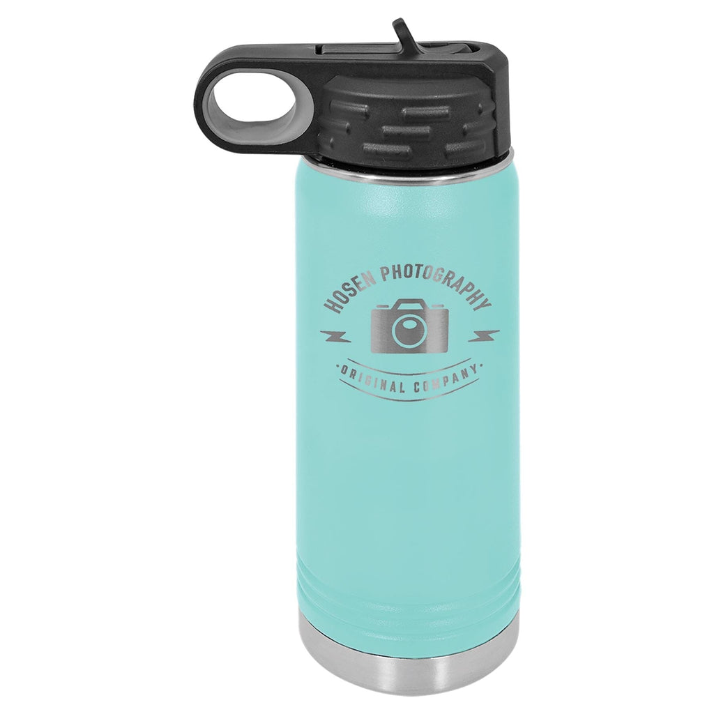 20 oz. Stainless Steel Water Bottle Tumbler with Flip Top Lid Signature Laser Engraving Teal 
