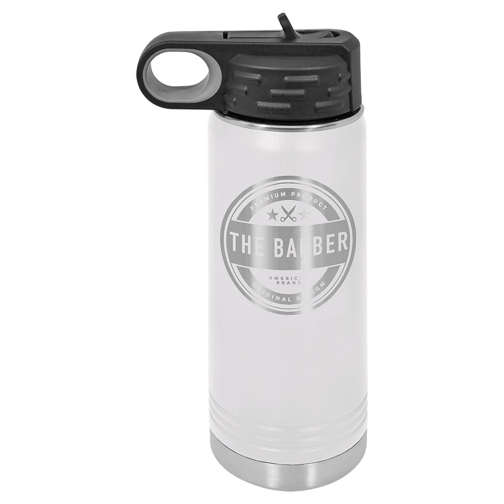 20 oz. Stainless Steel Water Bottle Tumbler with Flip Top Lid Signature Laser Engraving White 