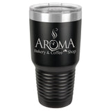 30 oz. Stainless Steel Tumbler Signature Laser Engraving Black with Silver Ring 