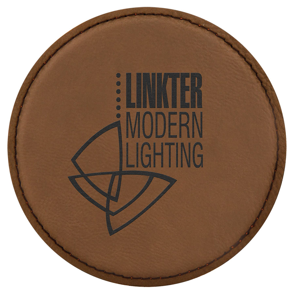 4" Laserable Leatherette Drink Coaster, Signature Cutouts Round Dark Brown 