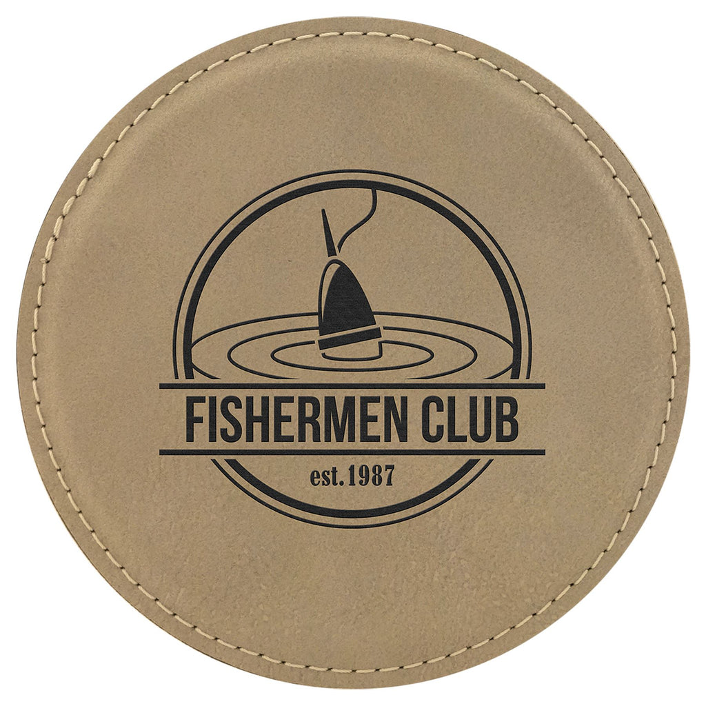 4" Laserable Leatherette Drink Coaster, Signature Cutouts Round Light Brown 