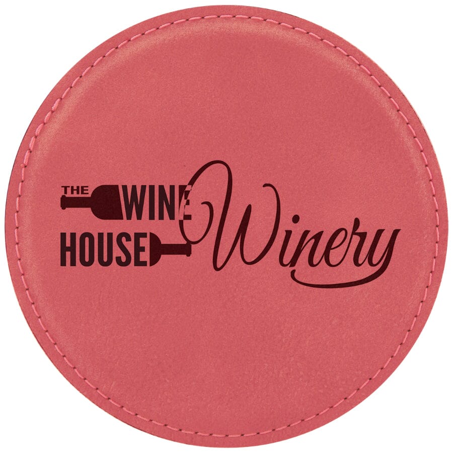 4" Laserable Leatherette Drink Coaster, Signature Cutouts Round Pink 