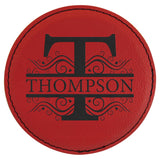 4" Laserable Leatherette Drink Coaster, Signature Cutouts Round Red 