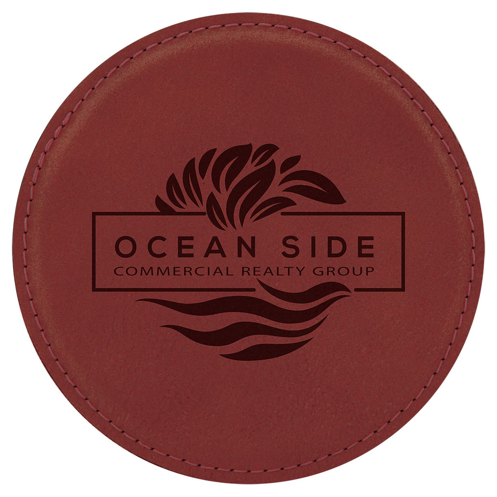 4" Laserable Leatherette Drink Coaster, Signature Cutouts Round Rose 