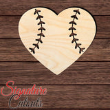 Baseball Softball Love Shape Cutout in Wood, Acrylic or Acrylic Mirror - Signature Cutouts