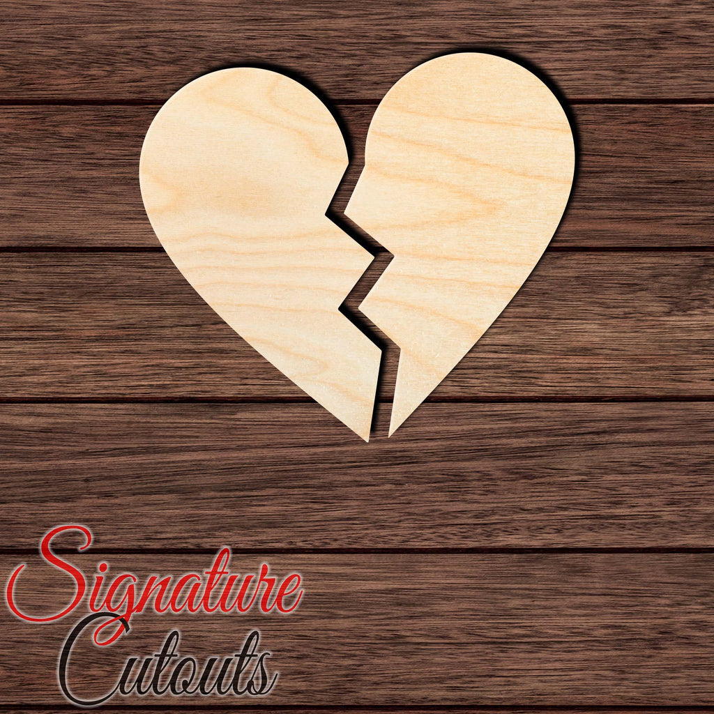 Broken Heart 001 Shape Cutout in Wood, Acrylic or Acrylic Mirror - Signature Cutouts