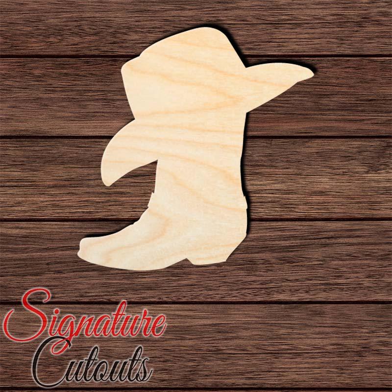 Cowboy Boot - Hat 001 Unfinished Shape Cutout in Wood, Acrylic or Acrylic Mirror - Signature Cutouts
