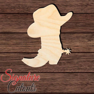 Cowboy Boot - Hat 002 Unfinished Shape Cutout in Wood, Acrylic or Acrylic Mirror - Signature Cutouts