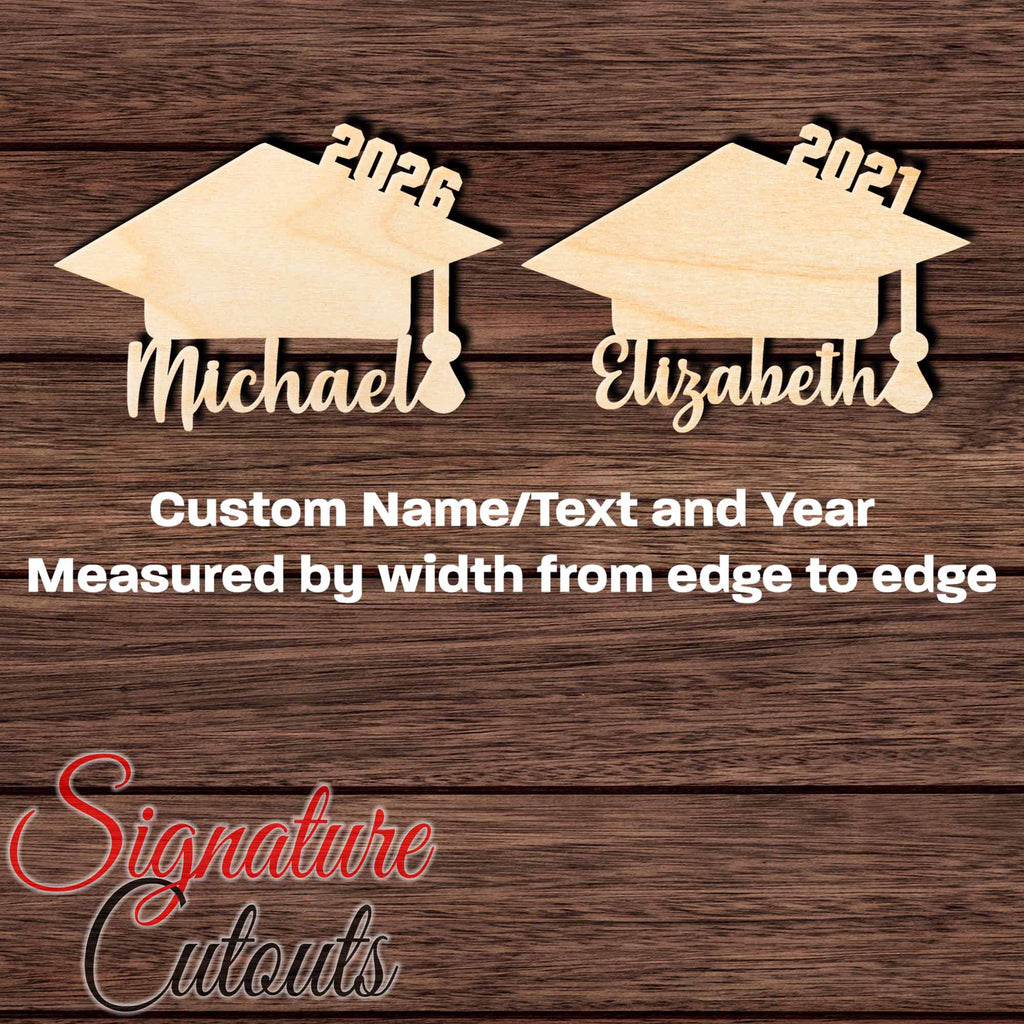 Custom Name and Year - Graduation Cap 001 Shape Cutout in Wood, Acrylic or Acrylic Mirror - Signature Cutouts