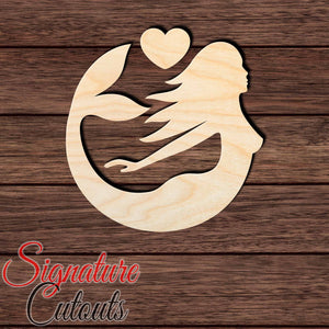 Mermaid 009 With Heart Shape Cutout in Wood, Acrylic or Acrylic Mirror - Signature Cutouts