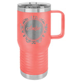 Polar Camel 20oz Stainless Steel Travel Mugs w/Handle Travel Mugs Signature Laser Engraving Coral Standard 