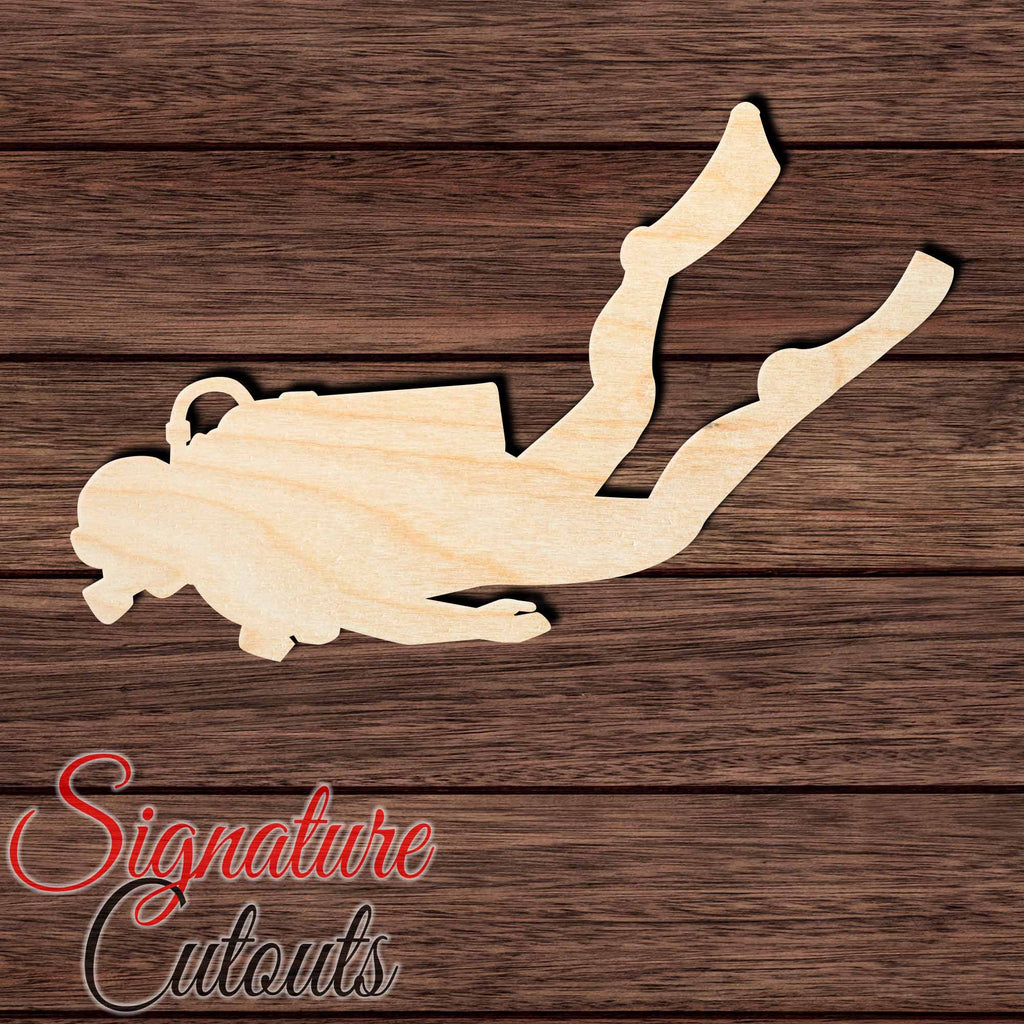 Scuba Diver 003 Shape Cutout in Wood, Acrylic or Acrylic Mirror - Signature Cutouts