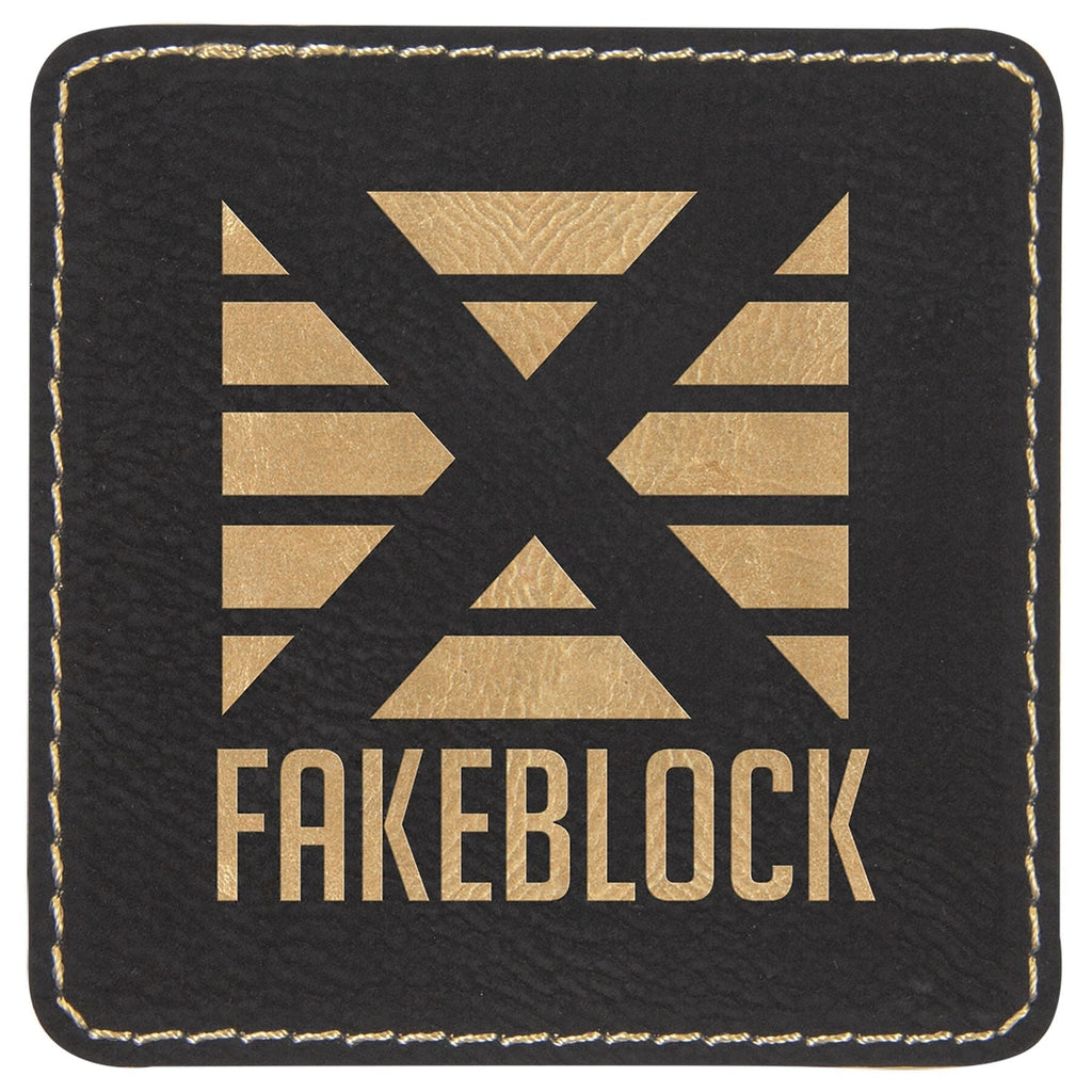 Square Patch w/Adhesive, 3" x 3", Laserable Leatherette Leather Patches Signature Laser Engraving Black/Gold 
