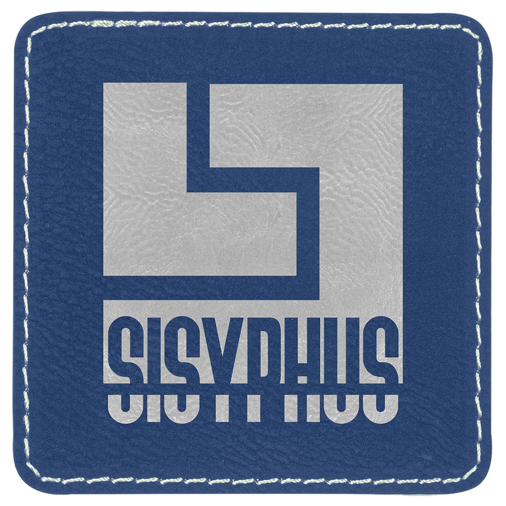 Square Patch w/Adhesive, 3" x 3", Laserable Leatherette Leather Patches Signature Laser Engraving Blue/Silver 