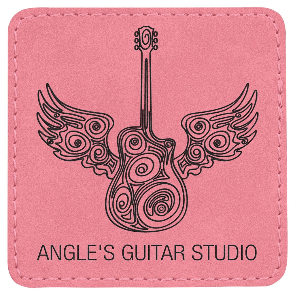 Square Patch w/Adhesive, 3" x 3", Laserable Leatherette Leather Patches Signature Laser Engraving Pink/Black 