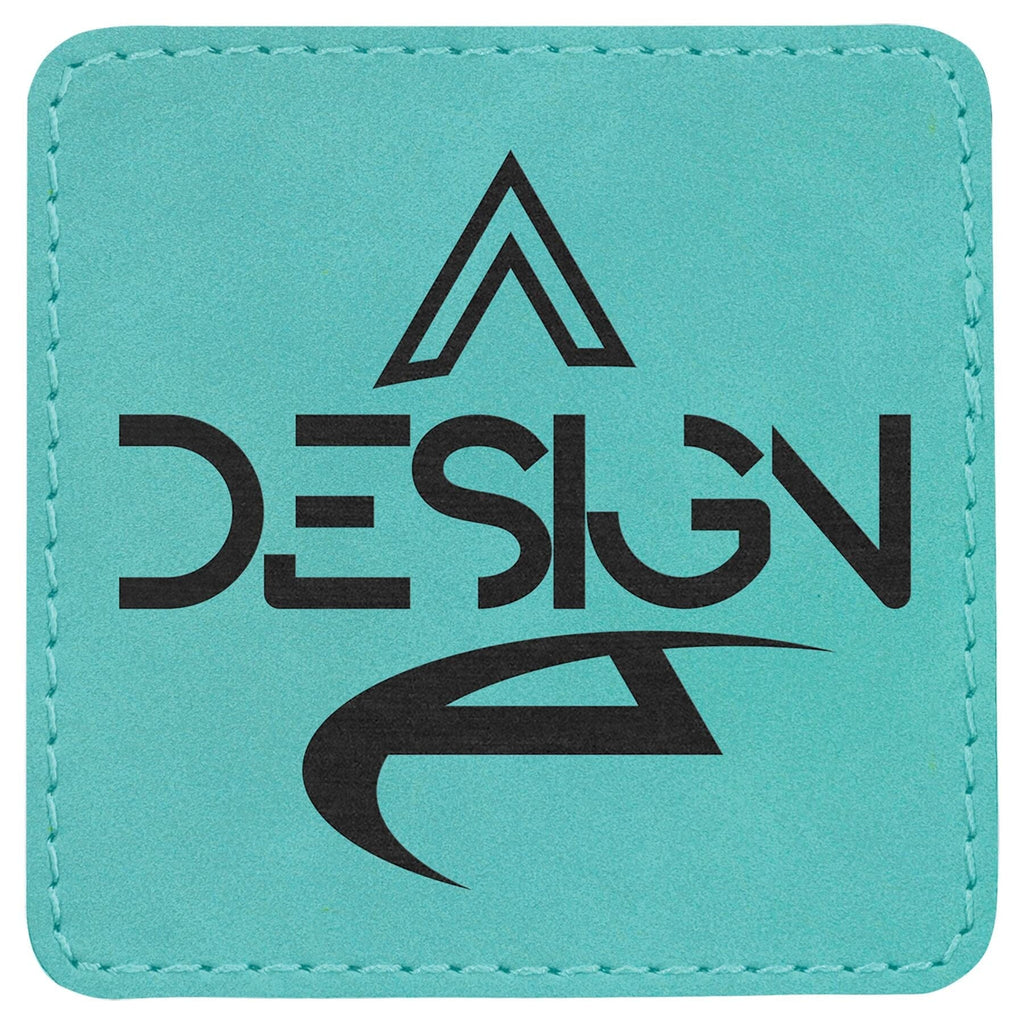Square Patch w/Adhesive, 3" x 3", Laserable Leatherette Leather Patches Signature Laser Engraving Teal/Black 