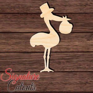 Stork with Baby 003 Shape Cutout in Wood, Acrylic or Acrylic Mirror Craft Shapes & Bases Signature Cutouts 